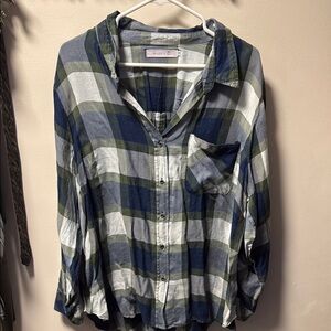 Plaid Button-Up Shirt in Blue and Green